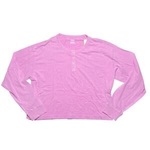 Victoria's Secret PINK Cotton Cropped Long Sleeve Campus Henley T-Shirt Size XL